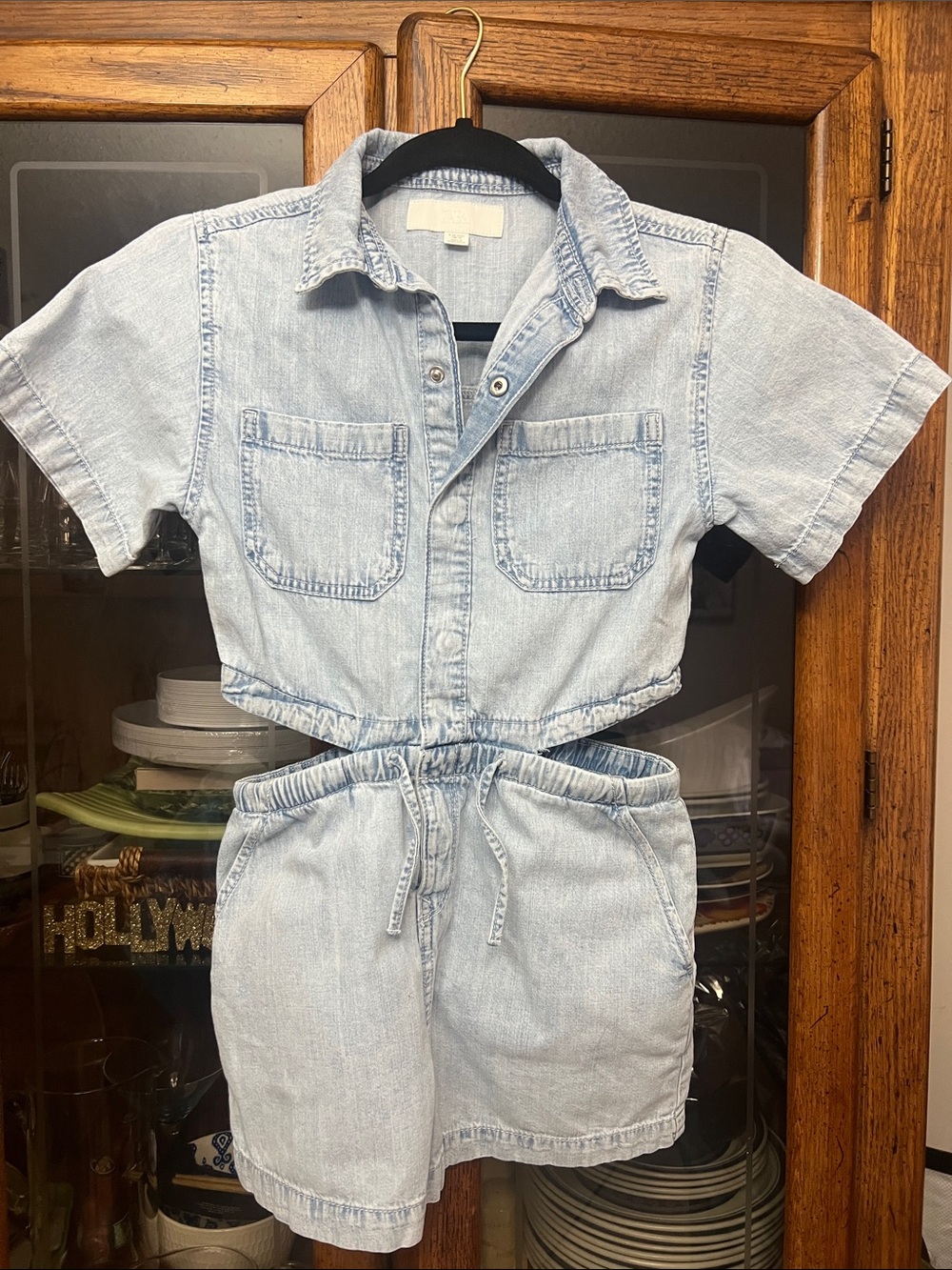 Zara Light Blue Denim girl’s side cut out with Drawstring Waist